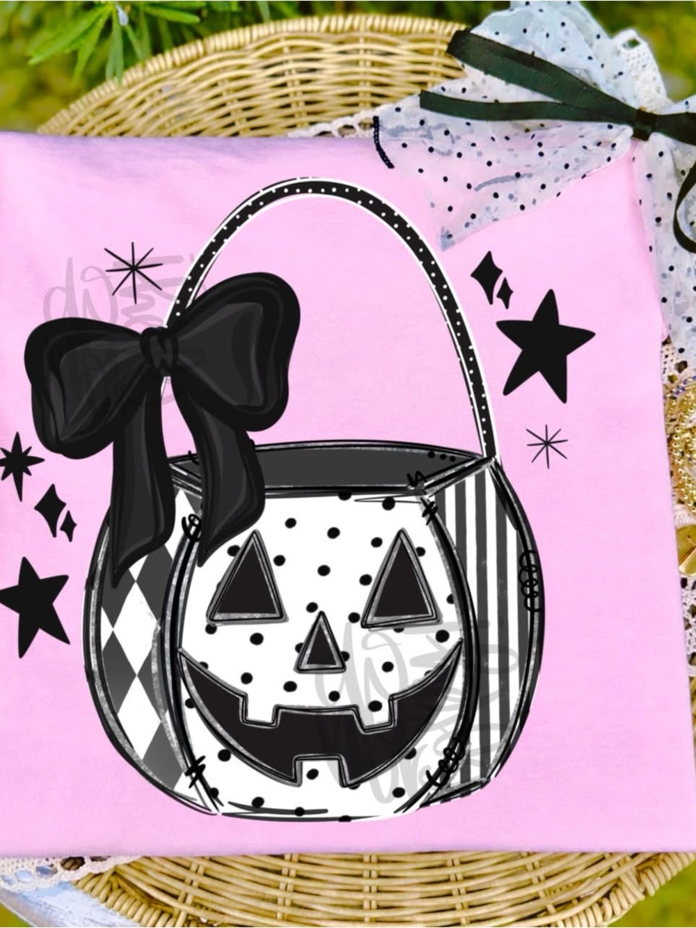 Pink Halloween Pumpkin Bucket Graphic Gildan Tshirt